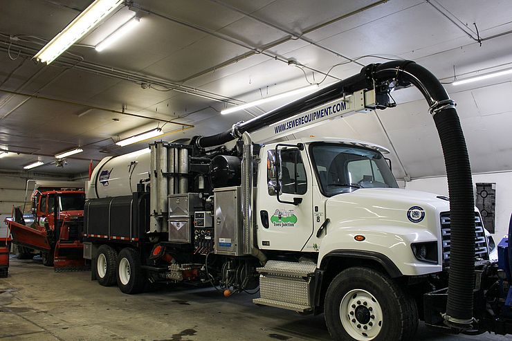 Supersucker truck inside the Public Works Facility.