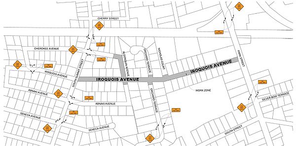 Construction map of waterline and roadway construction