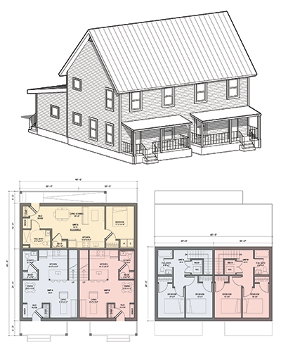illustrative image of typical duplex home with floorplan